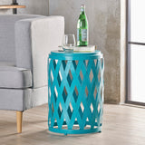 Christopher Knight Home® - Noble House - Pecola Indoor 14 Inch Diameter Lattice Matte Teal Iron Side Table