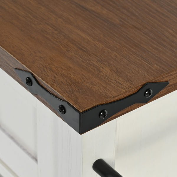 English Elm K&K 53.7" Farmhouse Kitchen Island with Drop Leaf, Sliding Barn Doors, Built-In Power & Wheels White N707P170347W