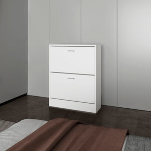 English Elm Ozzy Slim Shoe Cabinet with 2 Tilt-Out Doors, Scratch-Resistant Melamine, Space-Saving Modern Storage White 38.59 L x 23.63 W x 4.73 H B128P375273