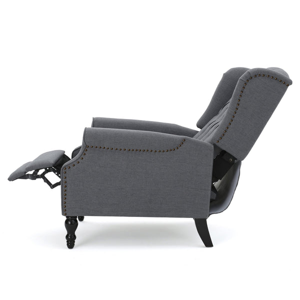 English Elm Charcoal Wingback Pushback Recliner with Button Tufted Diamond Fabric Upholstery Charcoal N763P410529E