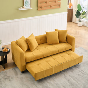 English Elm 77.9-inch cloud velvet 3-seater sofa bed with pull-out sleeper, sturdy wood frame, high-density foam comfort Yellow W1278S00074