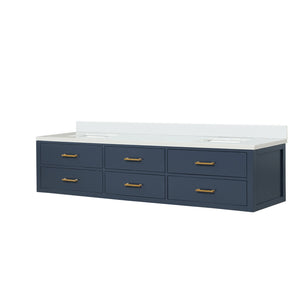 English Elm Blue Double Bath Vanity 84" W With Cultured Marble Top - Elegant Solid Wood Design & Easy Install B2731P258147
