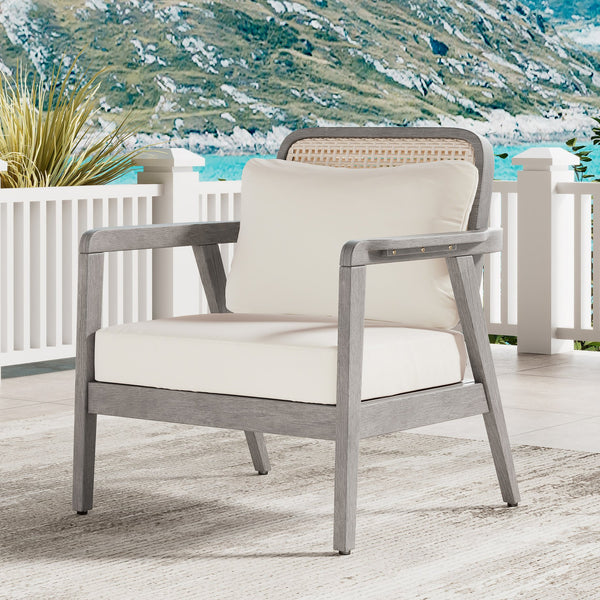 English Elm Outdoor Acacia Wood Club Chair Deep Seating Woven Back Patio Lounge Resort Style N780P171149G