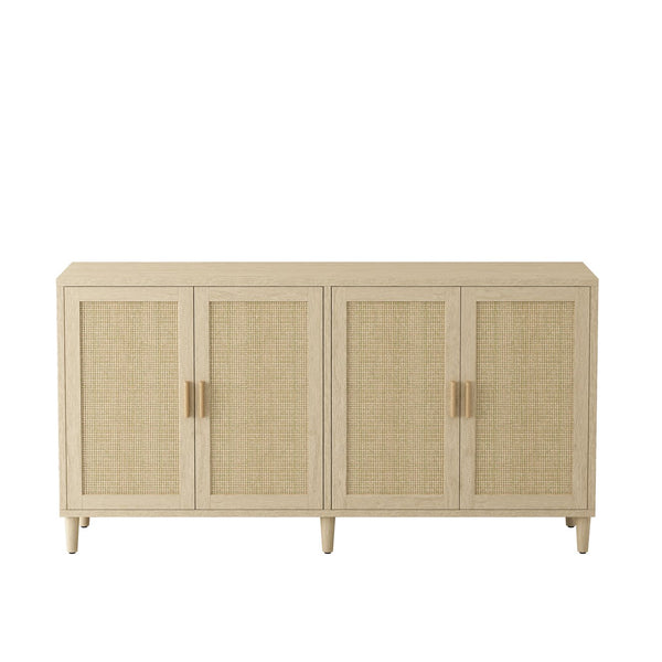 English Elm 70" Rattan Buffet Cabinet with Stylish Woven Doors, 4-Door Sideboard with Adjustable Shelves, Sturdy MDF Frame and Solid Wood Legs Natural W757P279742