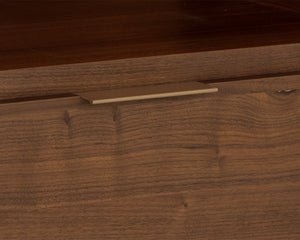 Sunpan Dimico Mid-Century Nightstand with Walnut Veneer & Rustic Bronze Handle – Timeless Elegance!