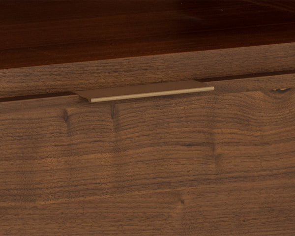 Sunpan Dimico Mid-Century Nightstand with Walnut Veneer & Rustic Bronze Handle – Timeless Elegance!