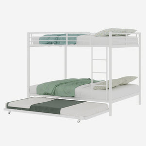 English Elm Durable Iron Bunk Bed with Trundle Safety Rails Kids Guest Twin Full Metal W1935P360857
