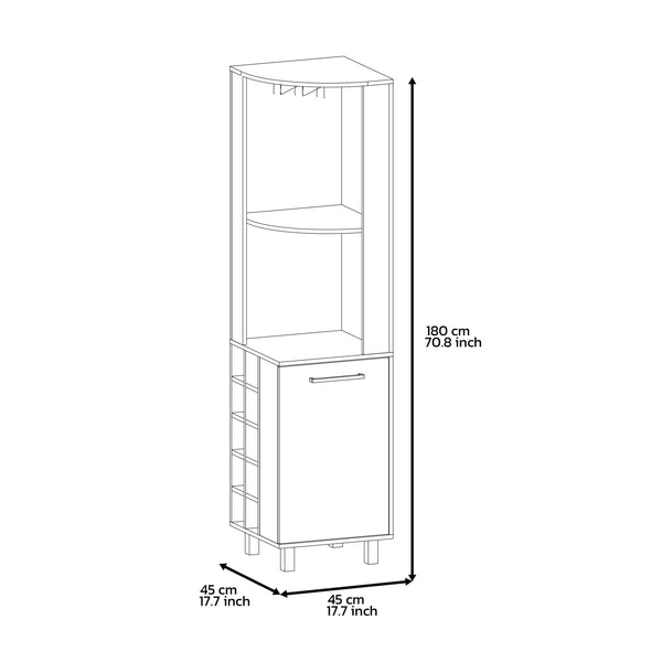 English Elm Corner Bar Cabinet with Ten Built-In Wine Slots, Cup Rack & Spacious Top Shelf for Entertaining Multicolor 43 L x 21 W x 3 H B097S00134