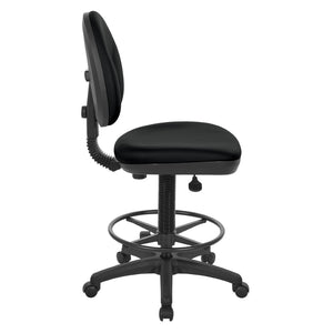 OSP Home Furnishings Sculptured Ergonomic Drafting Chair with Lumbar Support Padded Seat and Adjustable Footring Black DC550-R107
