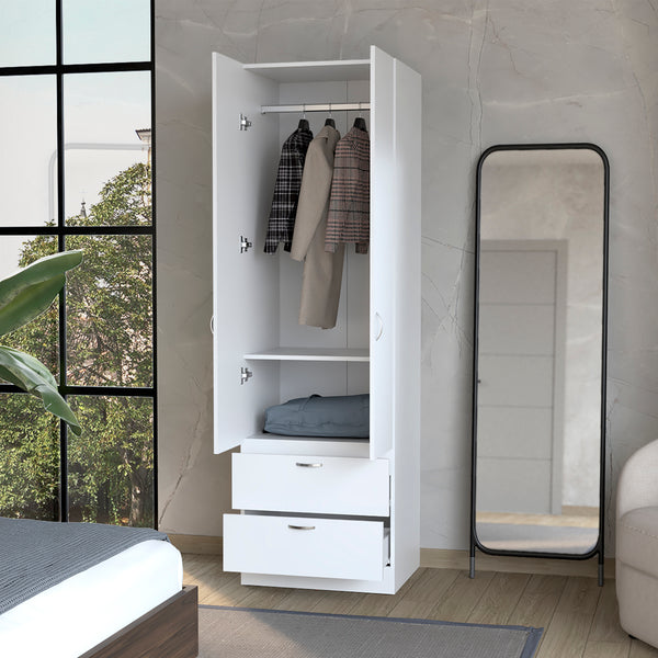 English Elm Armoire Marlton White Bedroom Closet Cabinet with Hanging Rod, Shelf & 2 Drawers — Durable Engineered Wood Storage B092P191175