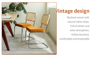 English Elm Dining Chairs Set of 4 Velvet Seat Woven Rattan Back Chrome Cantilever Frame Orange W2105S00005