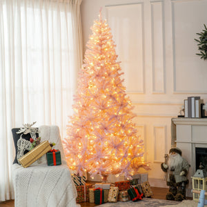 English Elm Homcom 7.5' Pink Prelit Douglas Fir Christmas Tree With 500 Warm White Leds & 1346 Tips For Holidays W2225P249692