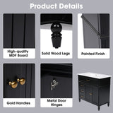 English Elm 36" Bathroom Vanity With Sink, Black Bathroom Cabinet With Drawers, Solid Frame and Mdf Board, One Package