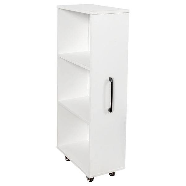 English Elm Bookcase with Pull Out Hidden Shelving Panels on Wheels for Office or Living Room W331P374568