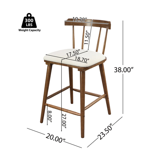 English Elm Christopher Knight Home® - Olivia Classic Windsor-Style Wooden Counter Stools, Set Of 4 In Walnut Finish & Soft Beige Upholstery N775P346246W-S4