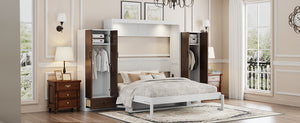 English Elm Queen Murphy Wall Bed with Fold Down Desk Dual Wardrobes and Drawers in White LP000925AAK