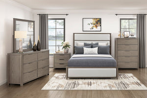 English Elm Contemporary Five Drawer Chest with Dovetail Joinery Oak Veneer Light Gray Bedroom Storage B011P435304