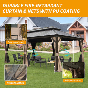English Elm 12' X 20' Hardtop Gazebo - Durable Metal Canopy With Drainage, Curtains & Netting For Outdoor Comfort W1859S00145