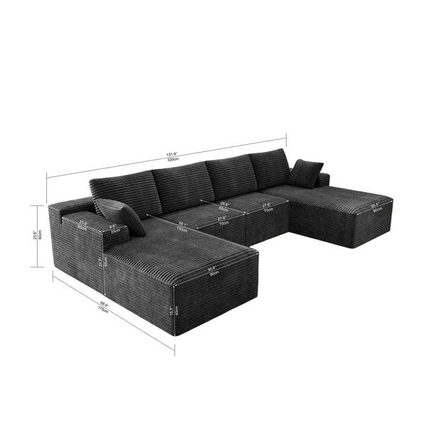 English Elm 131.9*68.9"Modular 131.9*68.9" Modular Sectional Sofa - Plush Corduroy Couch For Living Room, No Assembly, 4 Pc Set W3819S00114