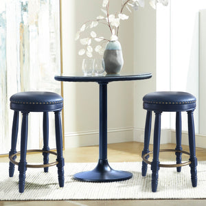 English Elm AGODY 26" Counter Height Swivel Bar Stools Set of 2 with Upholstered Seats and Sturdy Rubberwood Frame Dark Blue W2170P208094