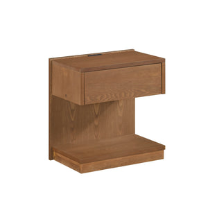 English Elm Modern End Table with USB Port and Drawer, 18"x12.5"x19" Compact Nightstand with Open Shelf Brown Finish B011P194591