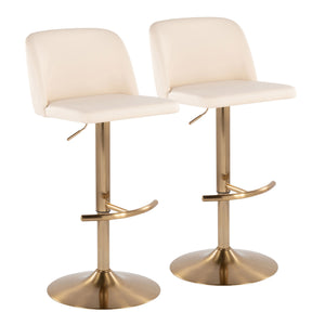 English Elm Contemporary Swivel Barstools Set of 2 Faux Leather Seats Gold Pedestal Base B202S01045