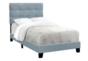 English Elm Bed, Twin Size Upholstered Velvet Platform Bed Frame with Tufted Headboard and Sturdy Slats Blue 45 L x 26 W x 4 H B2710P219517