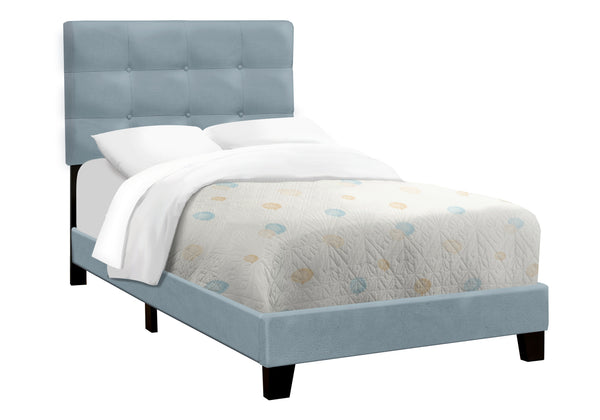 English Elm Bed, Twin Size Upholstered Velvet Platform Bed Frame with Tufted Headboard and Sturdy Slats Blue 45 L x 26 W x 4 H B2710P219517