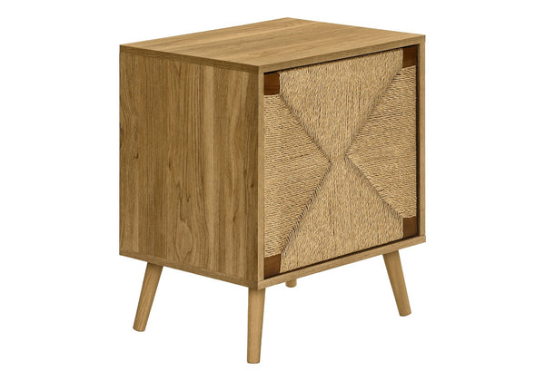 English Elm Accent Table – Modern Light Walnut Laminate With Seagrass Door, Compact Storage For Small Spaces B2710P287033