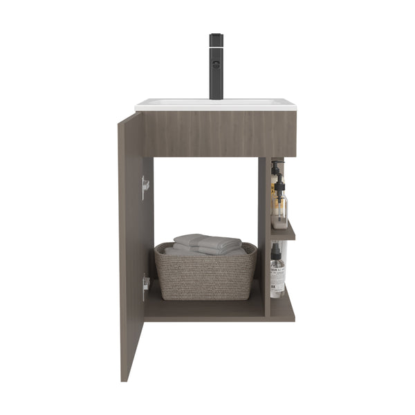 English Elm Bathroom Vanity Engineered Wood 24.8” H with Single Door, 2 Shelves, Modern Eco-Friendly Design White+Oak 28.74 L x 22.83 W x 4.33 H B097S00209
