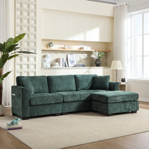 English Elm Modern Chenille L-shaped Sectional with Usb Charging Ottoman Storage Living Room Couch Green W2120S00017