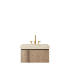 English Elm Muri Floating Bathroom Vanity Plywood Cabinet Sintered Stone Top Ceramic Basin W2615S00618