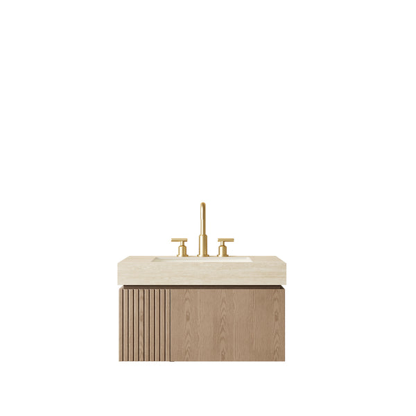 English Elm Muri Floating Bathroom Vanity Plywood Cabinet Sintered Stone Top Ceramic Basin W2615S00618