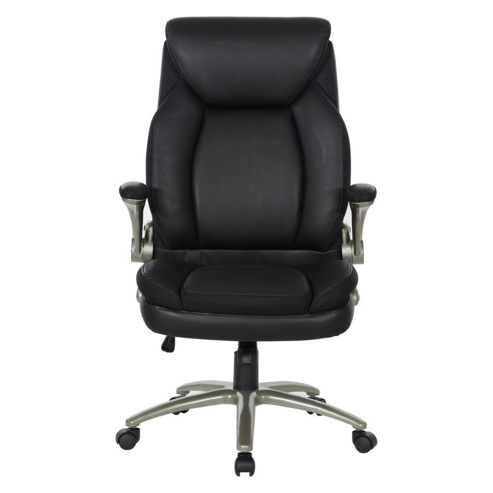 OSP Home Furnishings Big and Tall Ergonomic Office Chair with Lumbar Support Leather Seat 400 Lb Capacity Black ECH14517BT-EC3