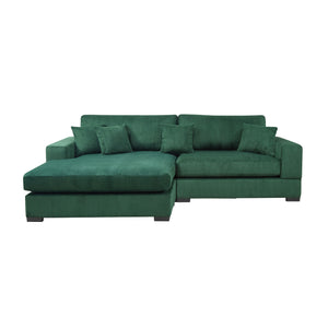 English Elm Mid Century Modern 3 Seater Sectional Sofa with Reversible Chaise and Accent Pillows Green W876S00346
