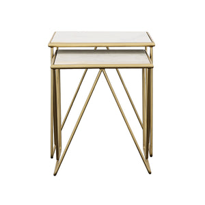 English Elm Sinclair White Marble Nesting Tables with Gold Iron Frame – Chic 2-Piece Accent Set for Modern Glam decor B062P333432