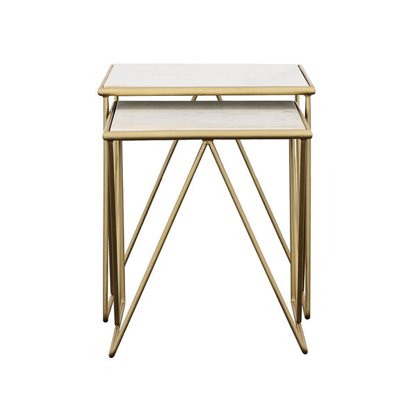 English Elm Sinclair White Marble Nesting Tables with Gold Iron Frame – Chic 2-Piece Accent Set for Modern Glam decor B062P333432