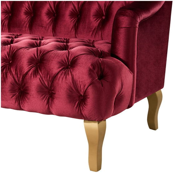 English Elm Comfy Velvet Tufted Three Seat Sofa with Rolled Arms Mid Century Modern Living Room Wine Red N760P178601J
