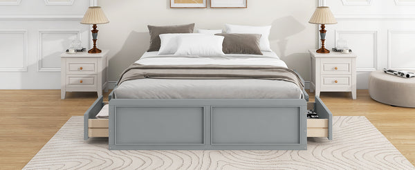 English Elm Wood Queen Platform Bed Solid Pine Frame Six Storage Drawers No Box Spring Needed Gray N709P241723E-1