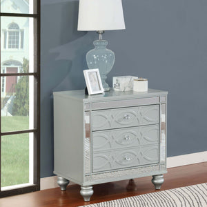 English Elm Menlo Silver Metallic 2-Drawer Nightstand with Mirrored Trim, Crystal Knobs, Felt Lined Drawer & USB Ports B062P378587