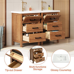 English Elm 48'' Bathroom Vanity with Sink 48.8'' Modern Freestanding 6-Drawer Ceramic Basin Cabinet for Baths Natural Wood N710SS00008P
