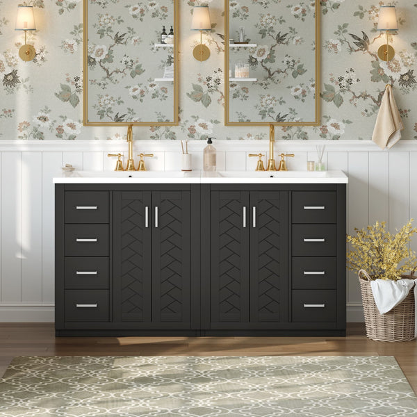 English Elm 60'' Bathroom Vanity Set With Ceramic Sink - Solid Wood Frame, Soft-Close Drawers & Ample Storage N710SS00001B