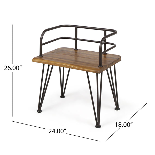English Elm Christopher Knight Home® - ZION Teak Acacia Wood & Iron Chairs Set of 2 — Rustic Industrial Patio Dining Seats, Sturdy Low Backs 60391.00