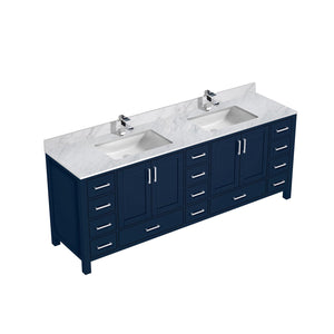 English Elm Navy Double Bath Vanity 84" W x 22" D with Carrara Marble Top, Chrome Faucet, Soft-Close Drawers, Ample Storage B2731P259164