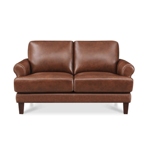 English Elm Dawn Leather Loveseat with Top-Grain Seating, Pocket Coil Cushions, Feather-Memory Foam Comfort Brown B2705P338103