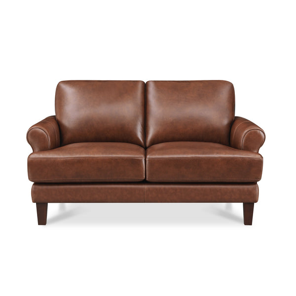 English Elm Dawn Leather Loveseat with Top-Grain Seating, Pocket Coil Cushions, Feather-Memory Foam Comfort Brown B2705P338103