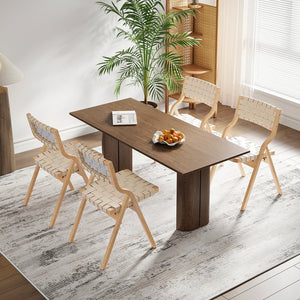 English Elm Wood Folding Dining Chairs with Rattan Woven Seat and Webbing Back Set of 2 Beige,Natural T3623P431378