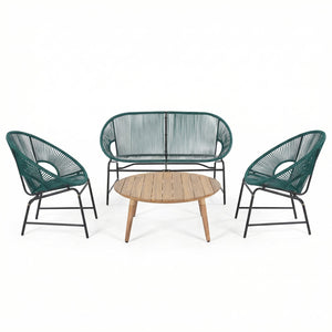 English Elm Nusa Outdoor Pe Rattan Conversation Set with Acacia Wood Coffee Table Patio Natural,Teal NUSA4PCSET-TEL