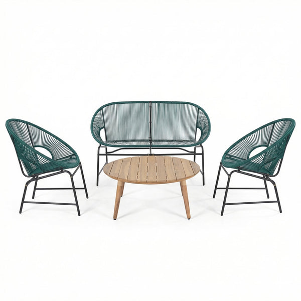 English Elm Nusa Outdoor Pe Rattan Conversation Set with Acacia Wood Coffee Table Patio Natural,Teal NUSA4PCSET-TEL