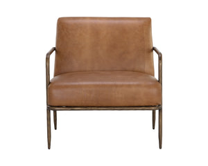 Sunpan Lathan Lounge Chair - Handcrafted Minimalist Design with Antique Brass Frame for Luxurious Spaces Tan Leather
